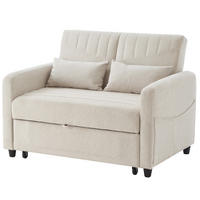 SOFA mit Schlaffunktion Zweisitzer Ausziehbar mit 3-stufig verstellbarer Rückenlehne PU Antik Schwarz 156/100 cm - Beige, Kunststoff (114/82.5/77cm) - OKWISH