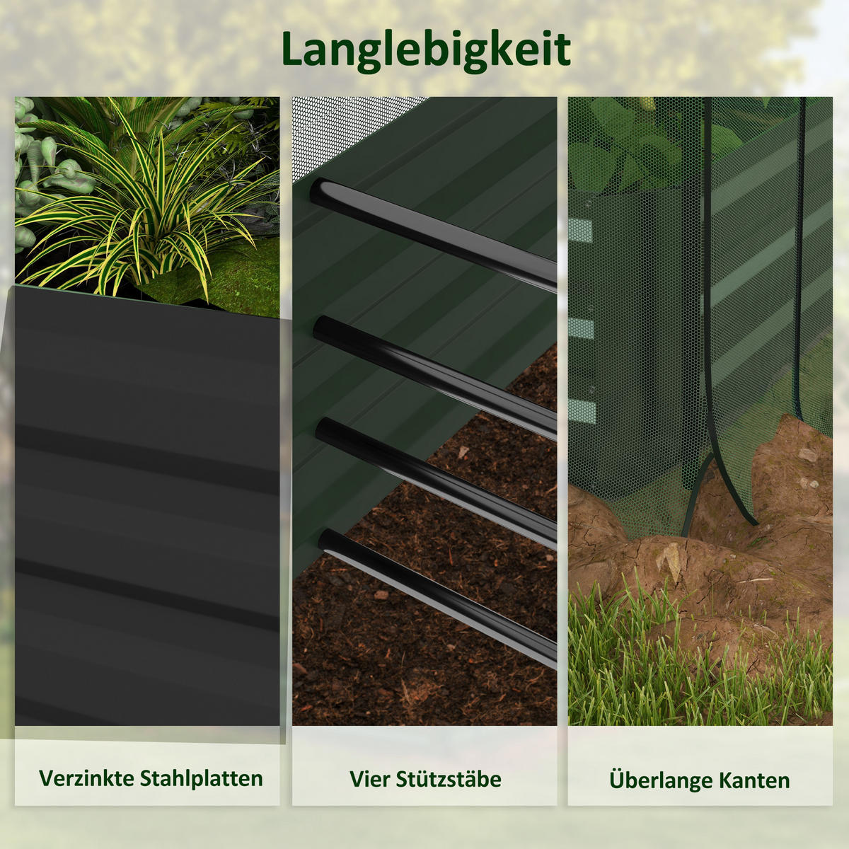 HOCHBEET für Balkon, Terrasse, Dunkelgrau, 230 x 110 x 110 cm - Dunkelgrau, Metall (110/110/230cm) - Outsunny