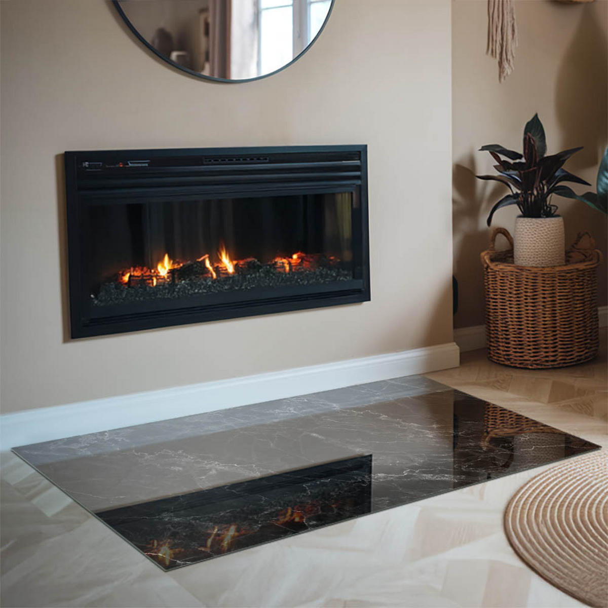 GLASPLATTE für Kamin 120x80 cm Schwarz - Schwarz, Glas (120/80/0.4cm) - ArtPrintCave