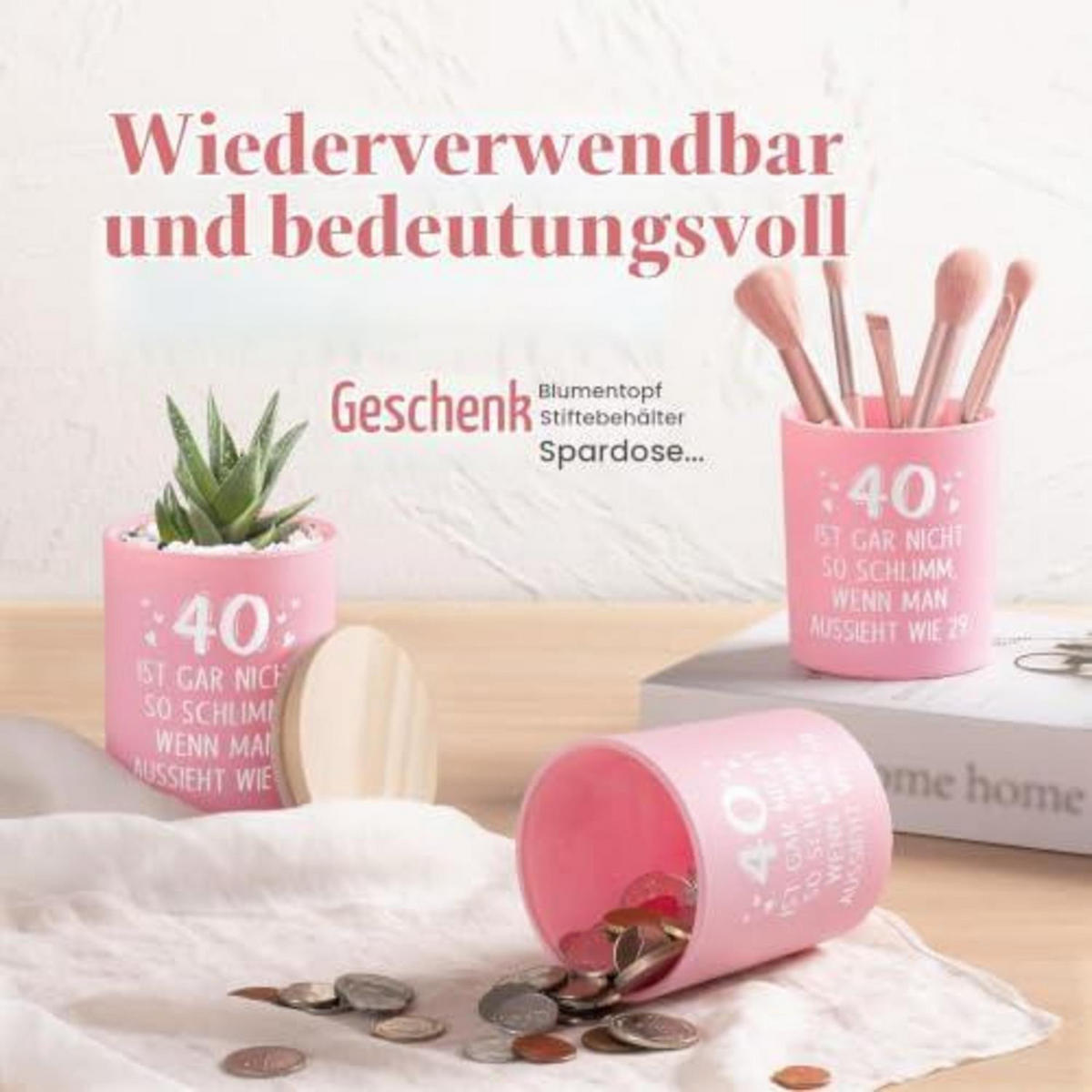DUFTKERZE 40. Geburtstag Rosa Glas mit Holzdeckel - Rosa, Glas (9.5cm)