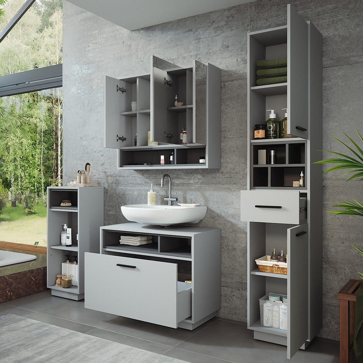 KOUPELNOVÝ NÁBYTEK Beatrice Šedá/antracitová - šedá/antracitová, kompozitní dřevo (80/64/35cm) - Vicco