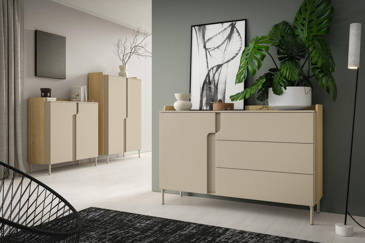 HOCHKOMMODE PAURO 03 103/160/42 cm in Eiche Mavelie / Macadamia - Eichefarben/Beige, Holzwerkstoff (103/160/42cm) - Deine Möbel 24