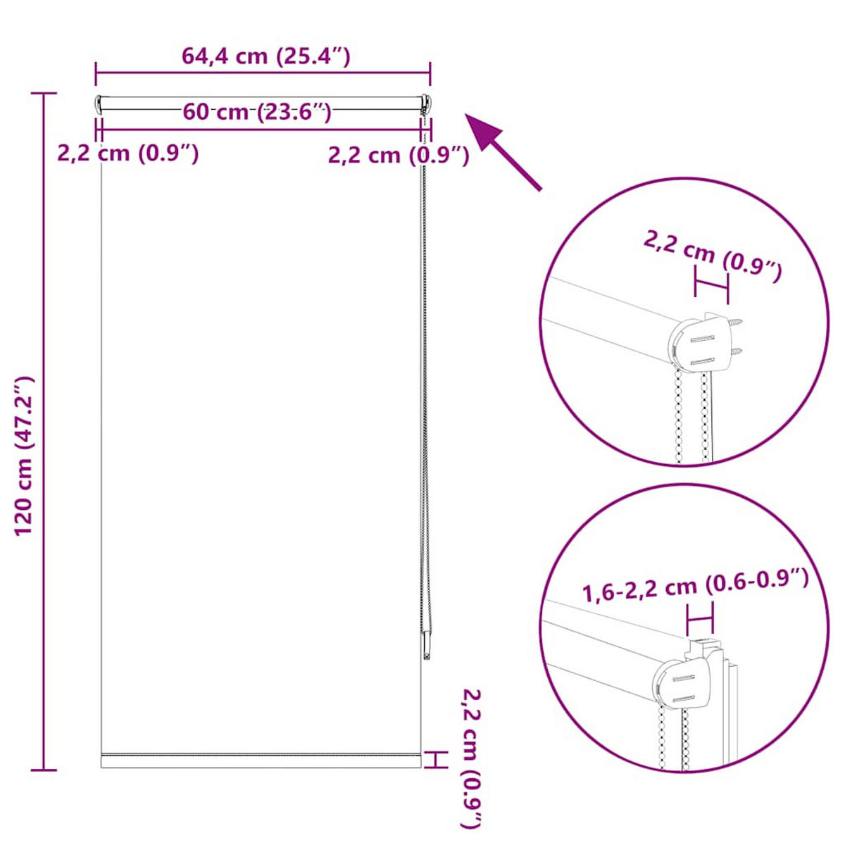 VERDUNKELUNGSROLLO 64,4/120 cm Stoffbreite 60 cm aus Polyester Beige - Beige, Textil (60/120cm) - vidaXL