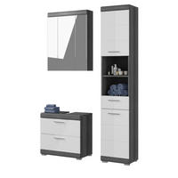 BADMÖBEL-SET weiß Hochglanz, grau 3-teilig 112 cm, Komplettset mit 15 Fächern - Weiß Hochglanz/Grau, Holzwerkstoff (112/191/34cm) - Inn.Furn