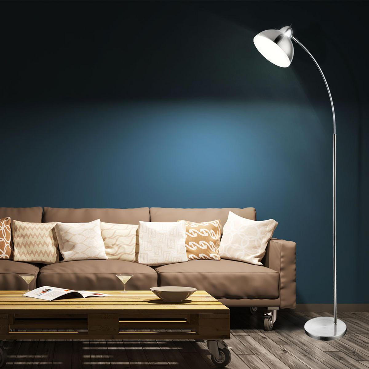 LED STEHLEUCHTE ANITA Silber Nickel-Matt - Silberfarben, Metall (50/23/155cm) - Globo Lighting