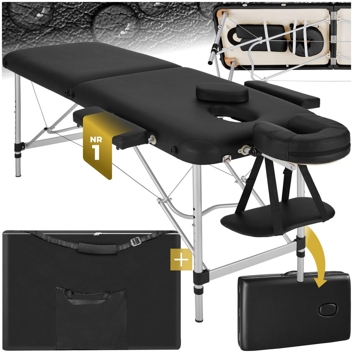 MASSAGELIEGE 2 Zonen, 210 x 95 x 89 cm, schwarz - Schwarz, Metall (60/89/205cm) - tectake