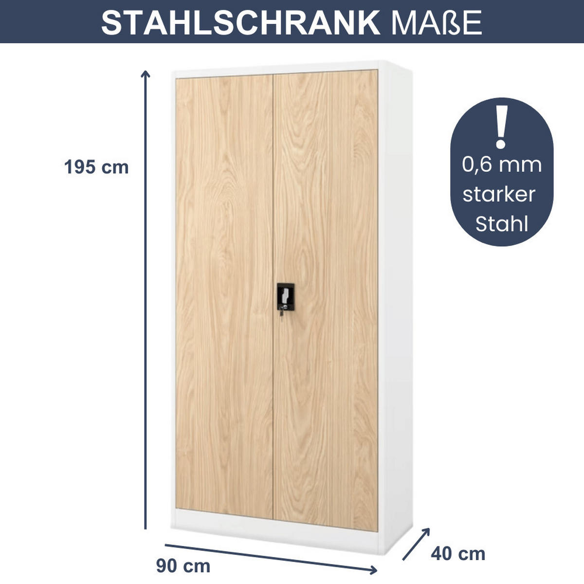 AKTENSCHRANK abschließbar 4er Set KADO 195x90x40cm Weiß-Sonoma Eiche - Weiß, Metall (90/195/40cm) - DELUKE