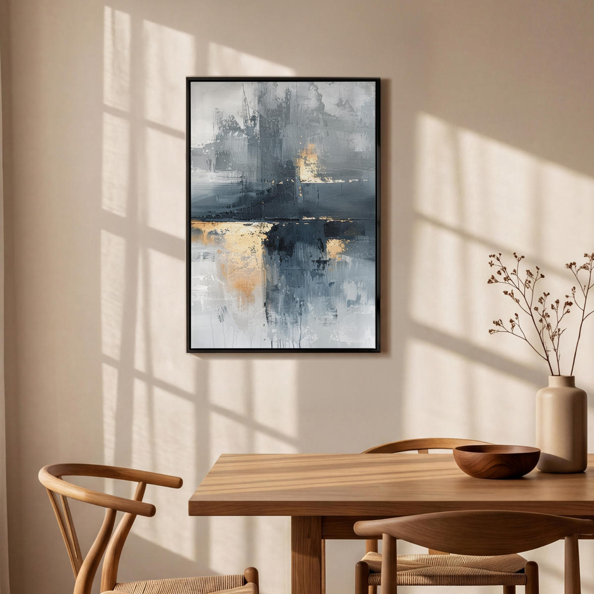 LEINWAND Bilder mit Rahmen - Kunst - Grau - Gold - Abstrakt - 60x90 - Dunkelgrau, Textil (60/90cm) - MuchoWow