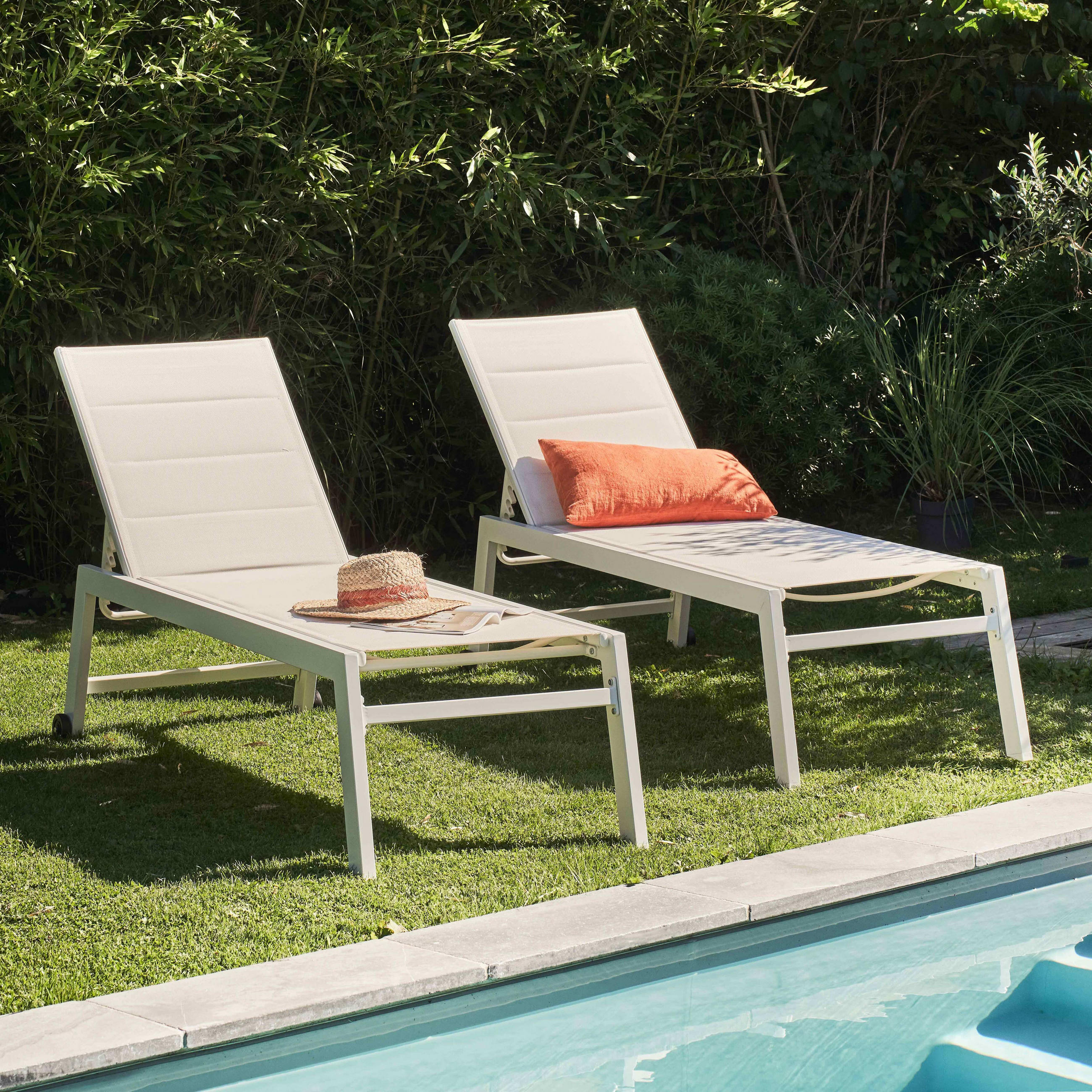 SONNENLIEGE 2-tlg., Weiß - Weiß, Metall (65/103/202cm) - Oviala