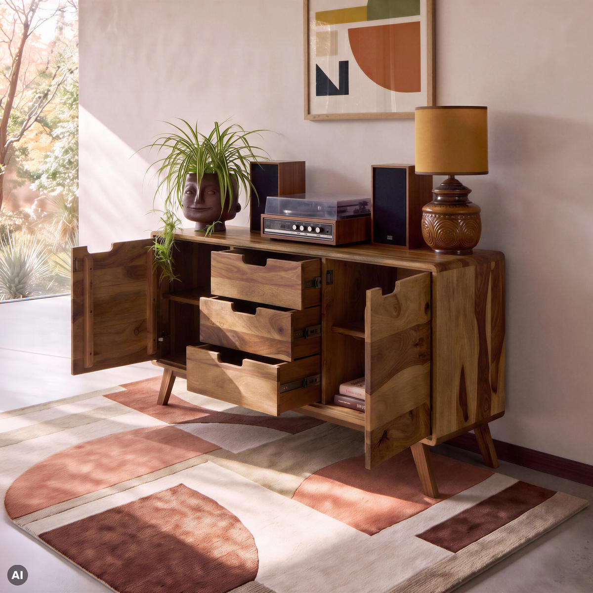 SIDEBOARD Sheesham 134x40x65 natur sandgestrahlt lackiert MALMÖ 2 #207 - Naturfarben, Holz (134/65/40cm) - Massivmoebel24