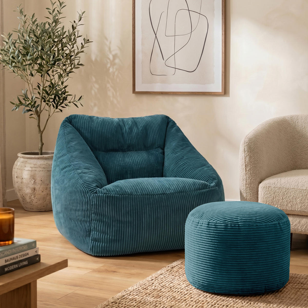 SITZSACK Sessel Natalia + Sitzpouf - Grün, Textil (100/80/88cm) - icon