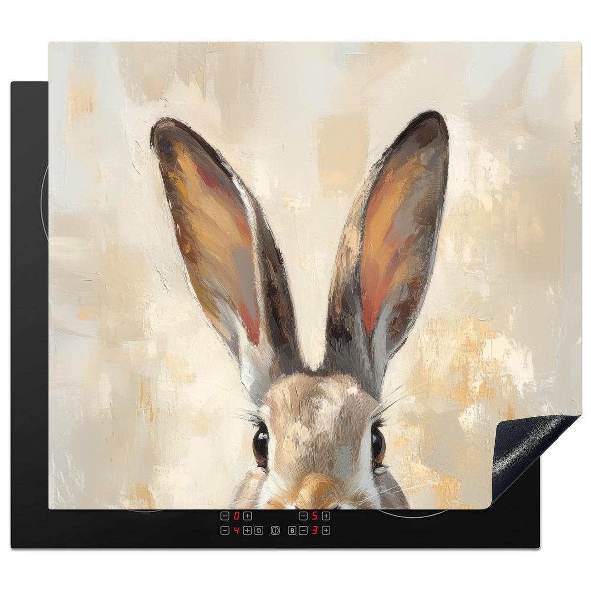 HERDABDECKPLATTE Hase - Ohren - Braun Herdabdeckung Induktionsfeld 60x52 cm - Beige, Kunststoff (60/52/0.2cm) - MuchoWow