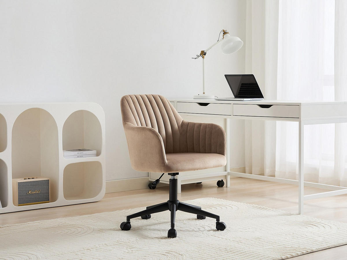 BÜROSTUHL ohne Armlehnen - 59cm x 61.5cm - Samt - beige - ELEANA - Beige/Schwarz, Textil (59/89/61.5cm) - Vente-Unique