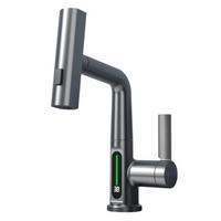 WASCHTISCHARMATUR Digitalanzeige, Herausziehen 3-Wege-Düse Niederschlag Stream, Grau - Grau, Metall (14/23/5.5cm) - Kaket
