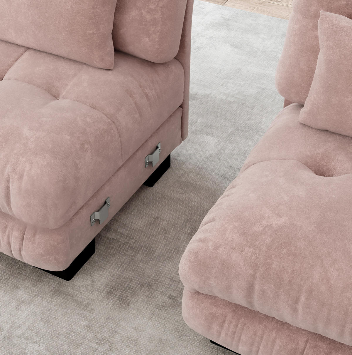 SOFA modular Chenille Pink mit beweglichen Ottomans - Pink, Kunststoff (145/313.1cm) - Meubliv