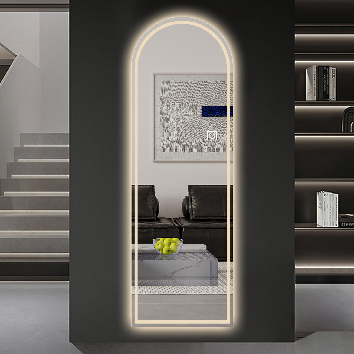 STANDSPIEGEL 165x50 cm mit LED – Ganzkörperspiegel bogenförmig, dimmbar, 3 Lichtfarben, für Schlafzimmer & Ankleidezimmer - Silberfarben, Glas (50/3/165cm) - Ej. Life