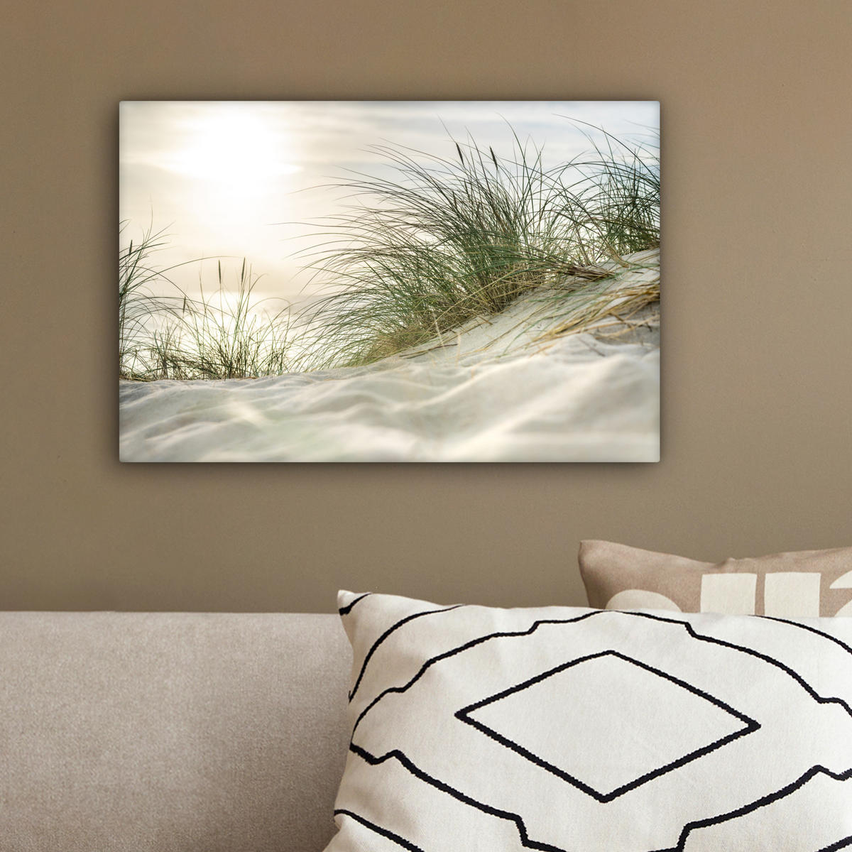 LEINWANDBILD Dünen mit Strandhafer in der Sonne des Nationalparks Schleswig-Holsteinisches Wattenmeer 30x20 cm - Creme, Textil (30/20cm) - MuchoWow