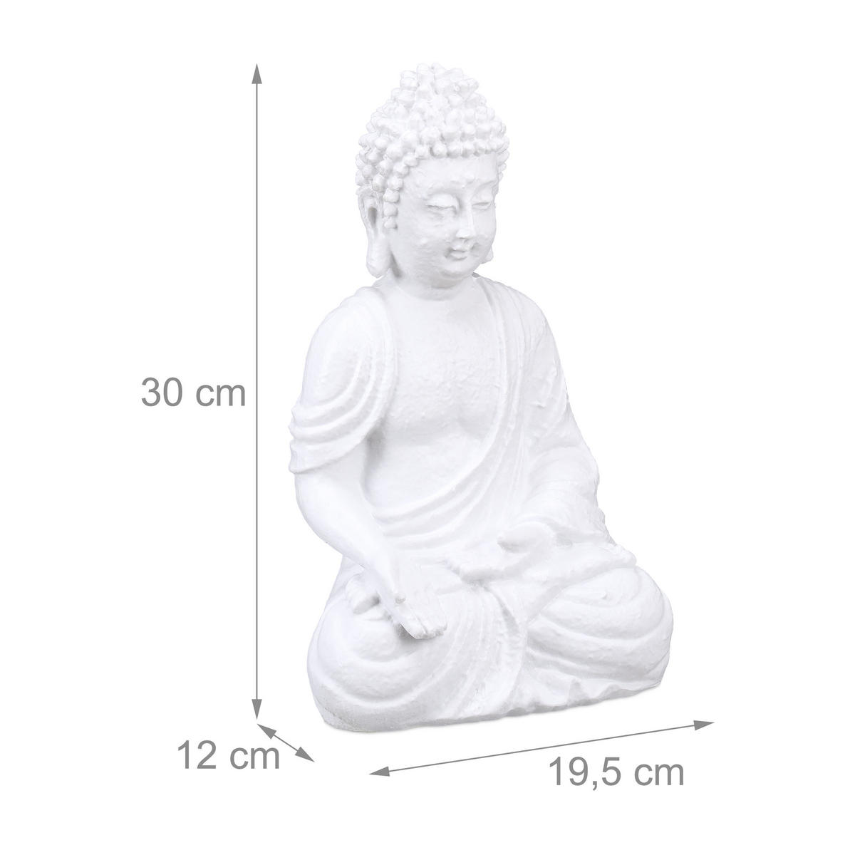 BUDDHA Figur - Weiß, Kunststoff (19.5/30/12cm) - Relaxdays