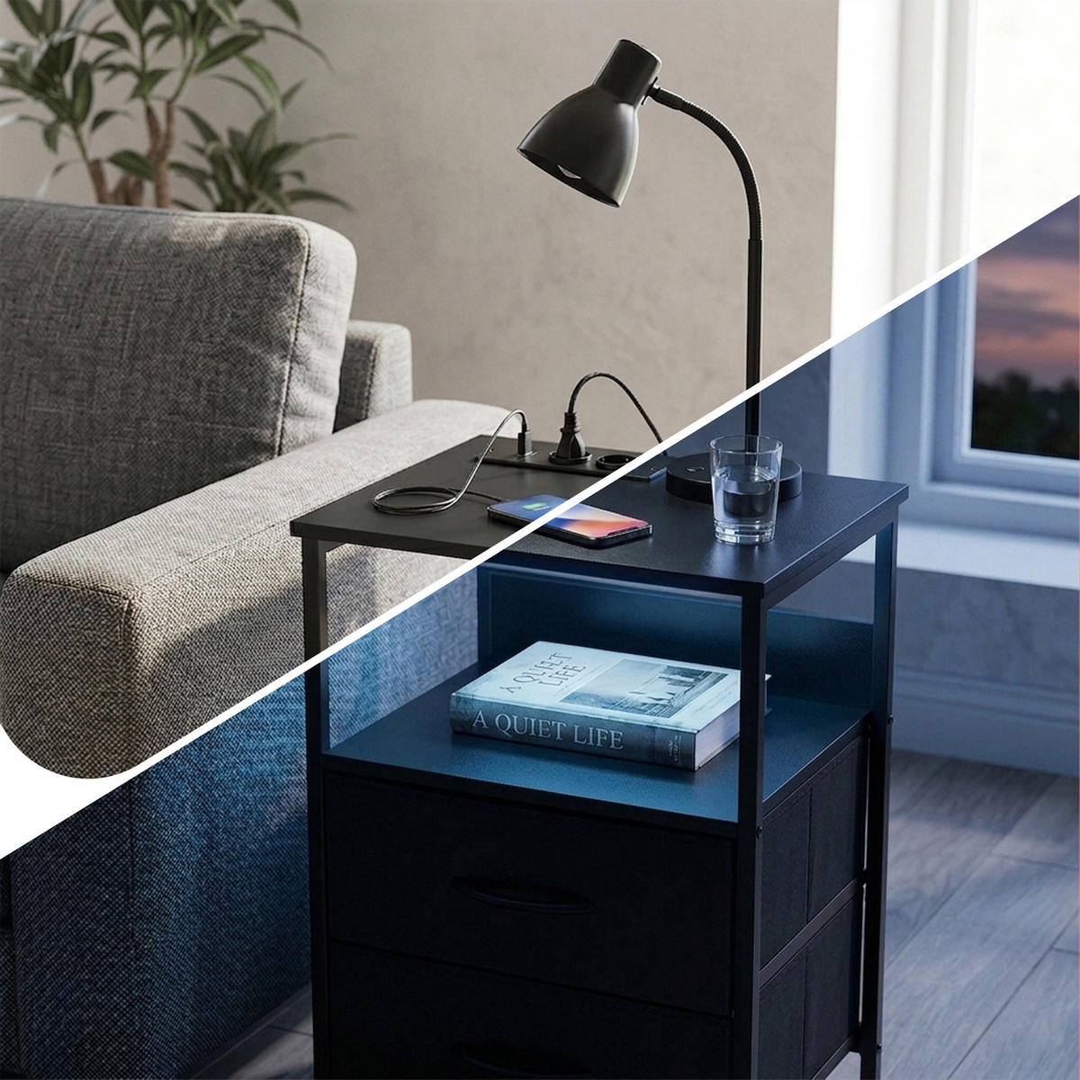 ODKLÁDACÍ stůl - černá, kov/kompozitní dřevo (30/40/60cm) - Relaxdays