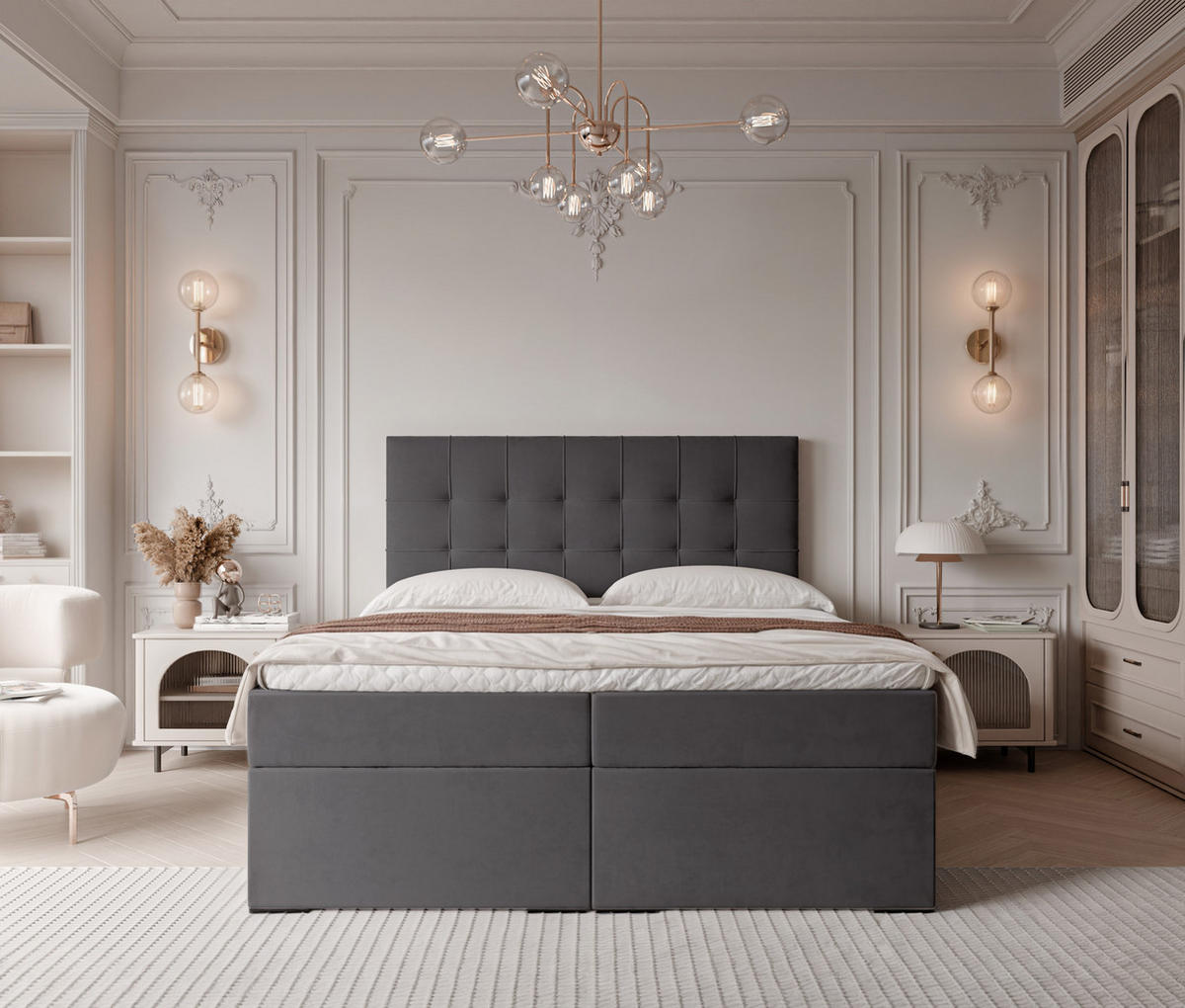 BOXBETT IMPERIAL 160/200 cm, in Grau, mit Matratze und Topper - Grau, Holzwerkstoff/Textil (160/200cm) - Idohome