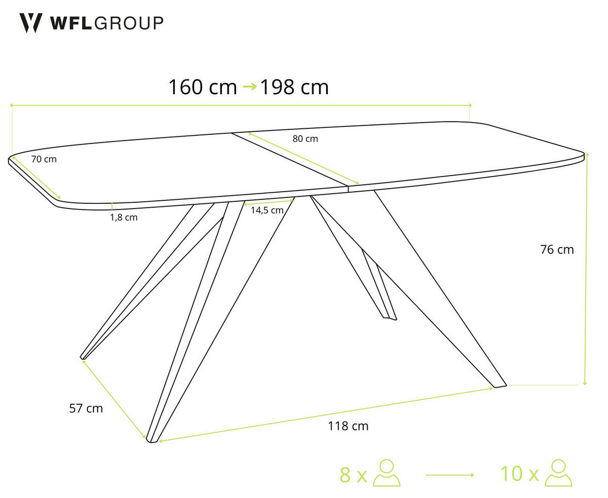 ESSTISCH Foster rechteckig ausziehbar, Marmor Schwarz 160-198/80/76 cm - Anthrazit/Schwarz, Holzwerkstoff/Metall (160/80/76cm) - WFL GROUP