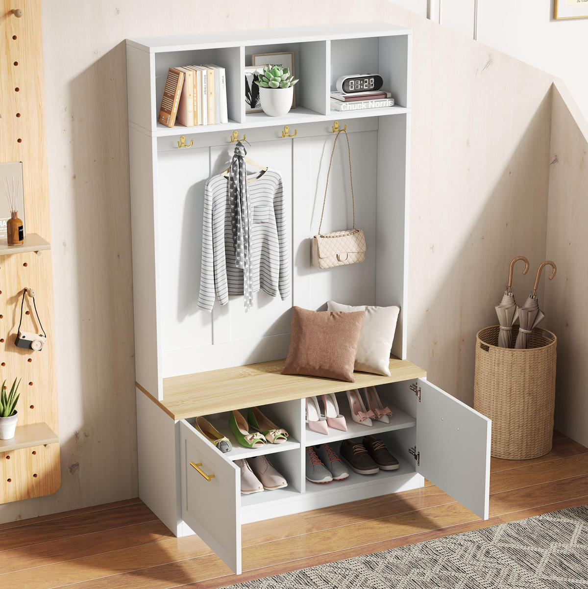 GARDEROBENSET mit Sitzbank 105 x 40 x 180 cm Holzoptik Weiß - Weiß, Holzwerkstoff (40/180/105cm) - Beauniv