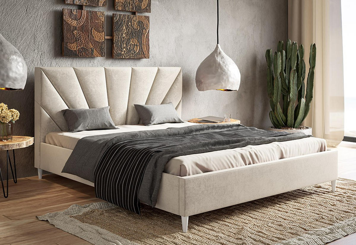 BETT Beige LUXO 3 Gepolstert Auf Hohen Beinen 120x200 cm - Beige, Textil (120/200cm) - Sepro Meble
