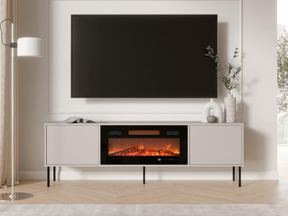 TV-LOWBOARD Domi 180 2D EF mit Kamin - Kaschmir/Schwarz, Holzwerkstoff/Metall (183/60/40cm) - MIRJAN24