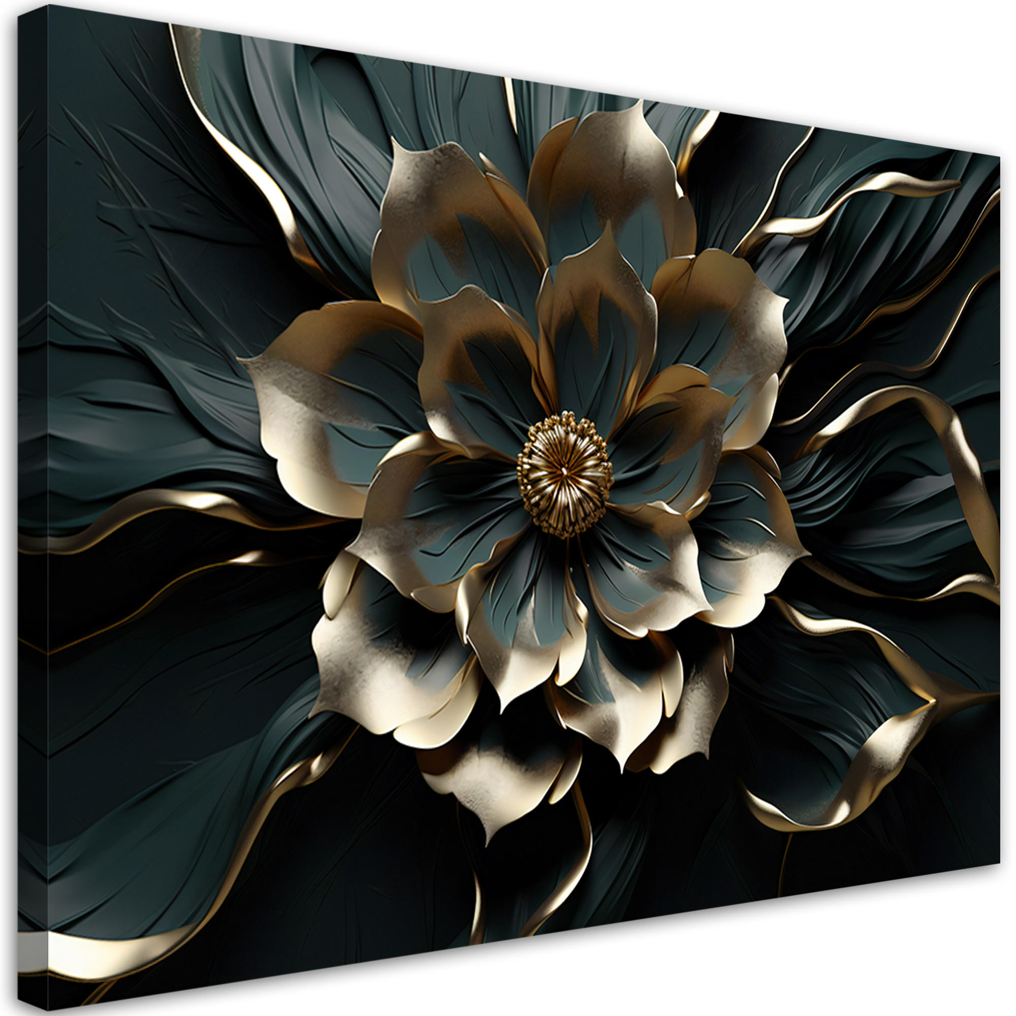WANDBILD 3d goldene glamouröse blume - Schwarz, Textil (60/40cm) - Feeby
