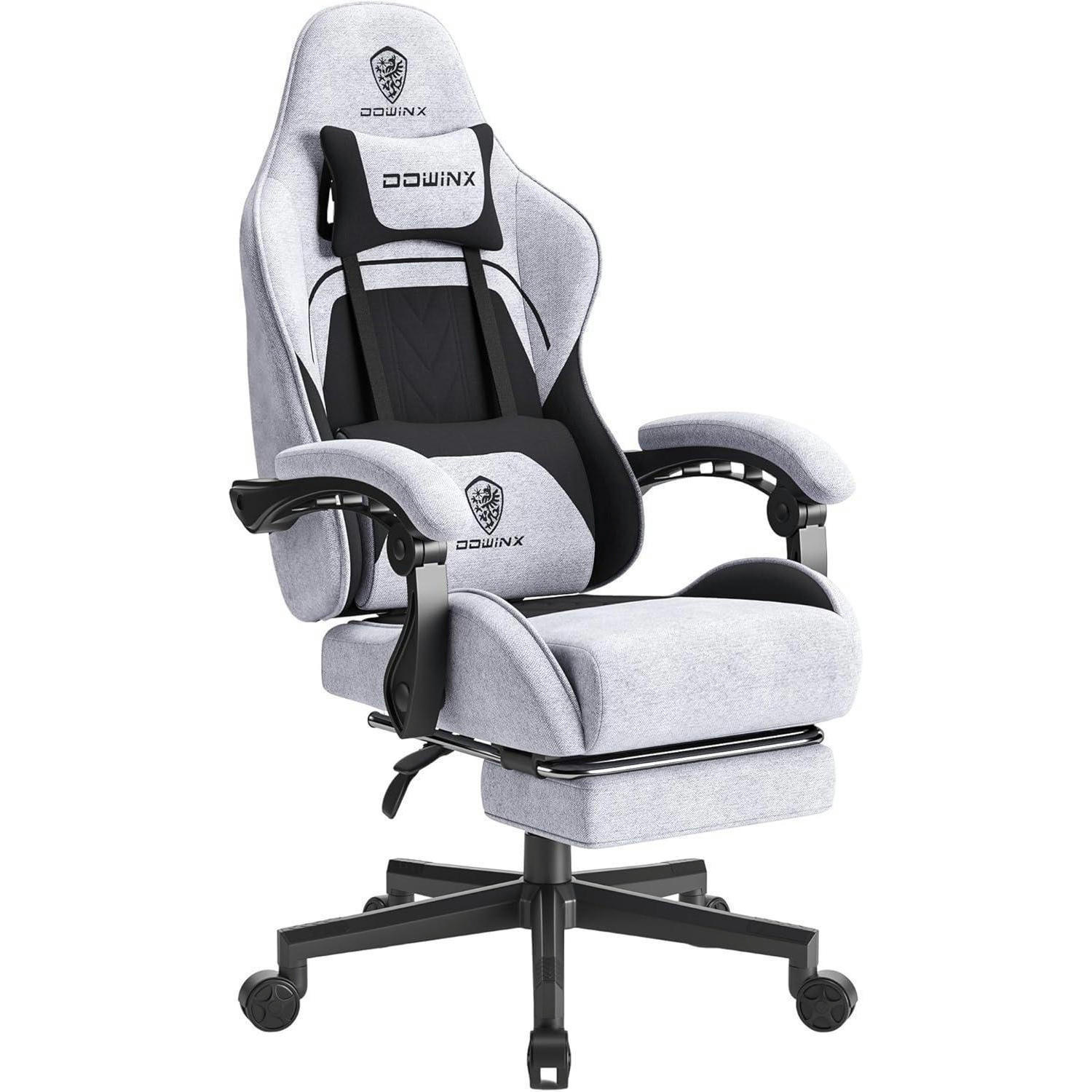 GAMING Stuhl mit Fußstütze Stoff Schwarz Grau Gestreift - Grau, Textil (40/40/40cm)