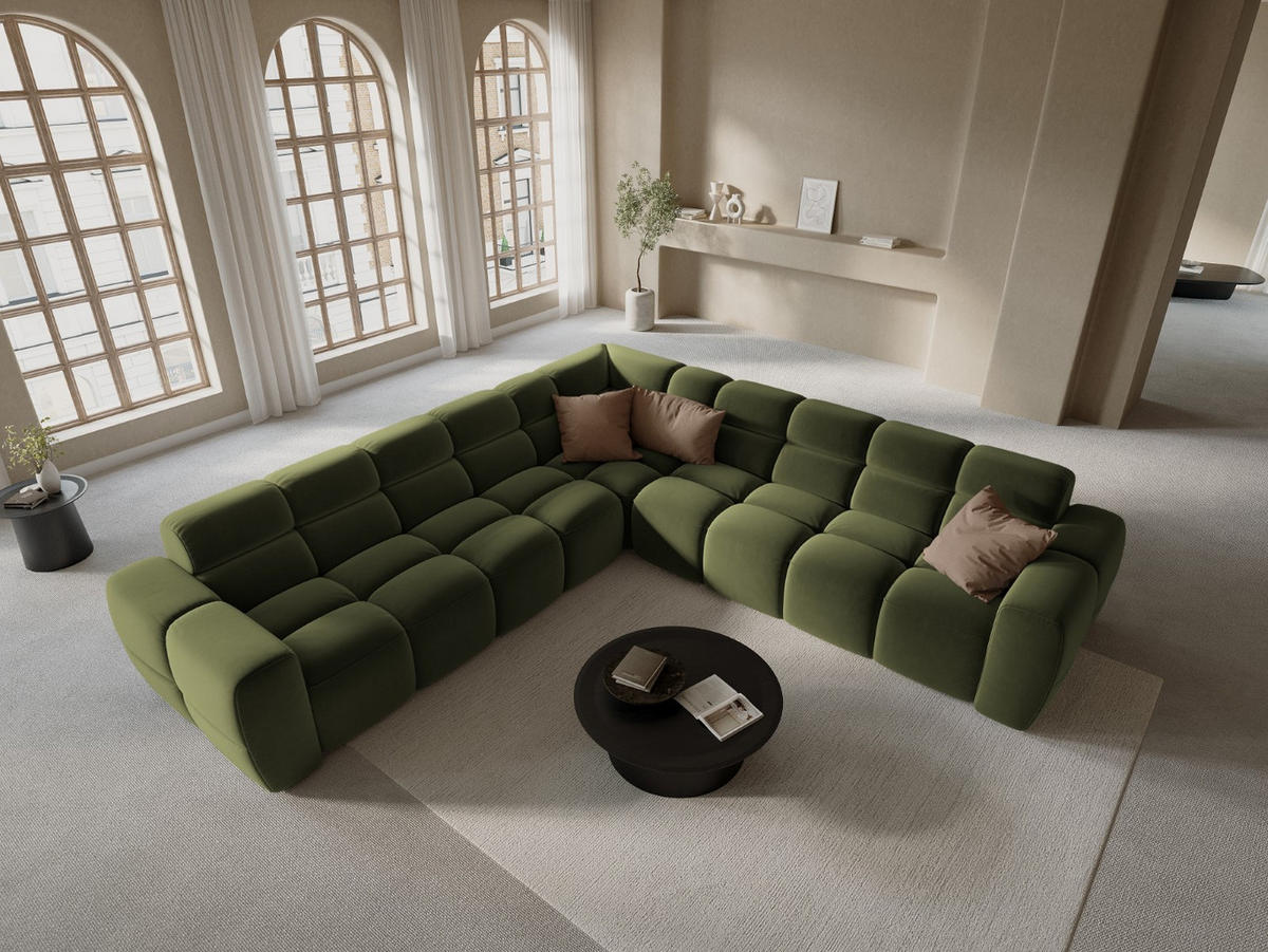 ECKSOFA Lisa aus Samt hellgrün 5 Sitzplätze - Hellgrün, Textil (310/310cm) - Micadoni