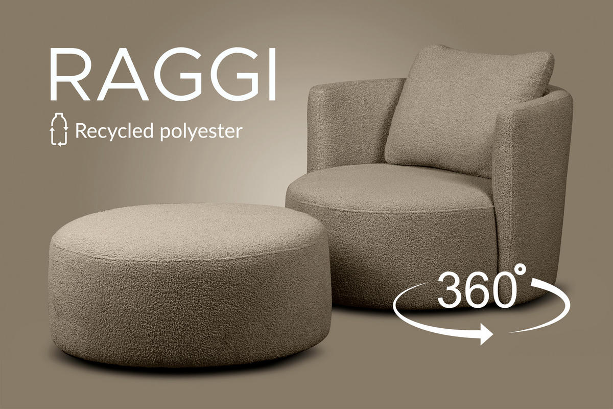 SITZHOCKER RAGGI mit 360° Drehfunktion, Braun - Braun, Textil (80/36/80cm) - KONSIMO®