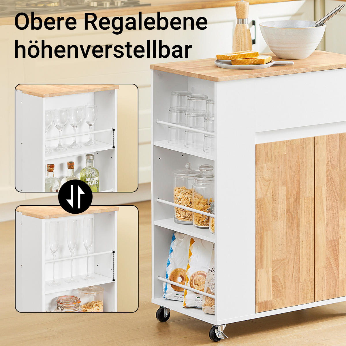 KÜCHENWAGEN Weiß - Weiß, Holzwerkstoff (70/90/40cm) - SoBuy