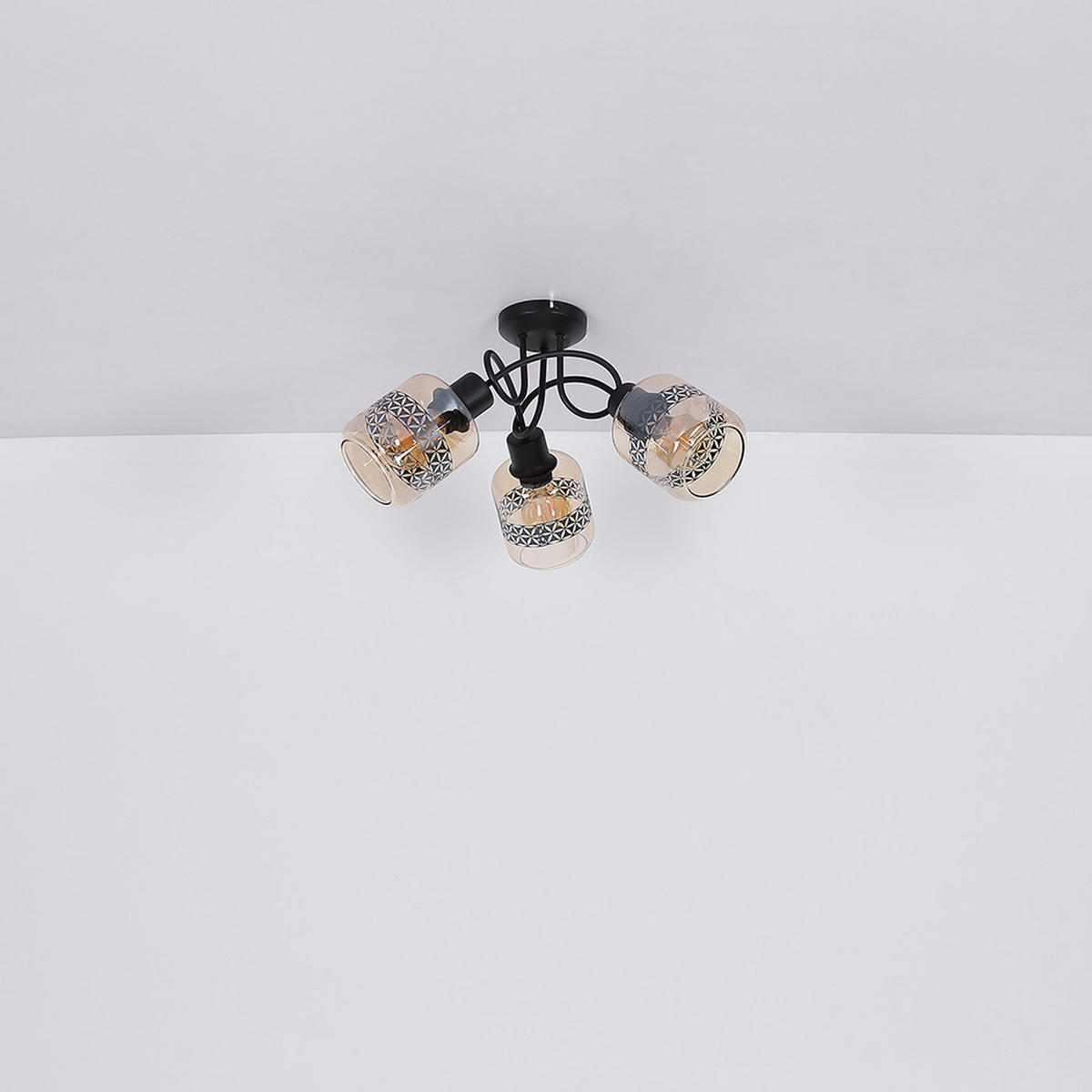 DECKENLEUCHTE Metall Schwarz Glas amber gemustert - Schwarz, Glas (51.5/51.5/19cm) - Globo Lighting