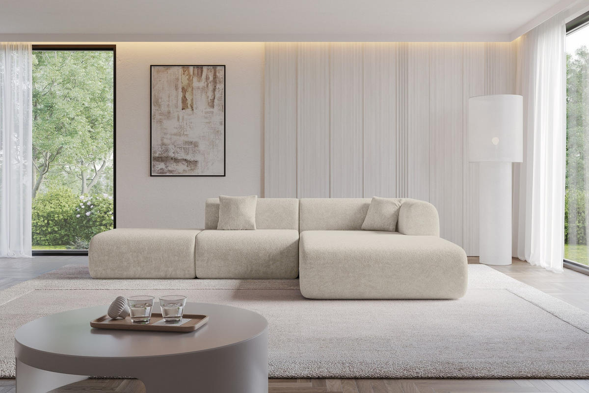 ECKSOFA Ottomane Rechts OVLY-L 289x176x71 Beige Chenille - Champagner/Beige, Holzwerkstoff/Kunststoff (289/176cm) - ALTDECOR