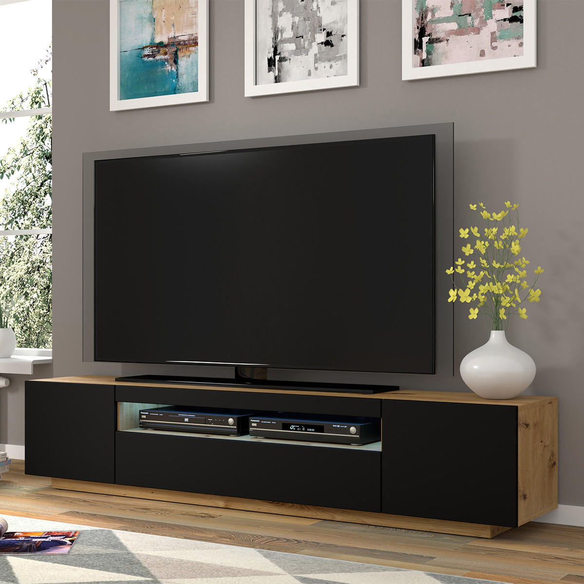 TV-MÖBEL Aurus Holz und Schwarz - Schwarz, Holzwerkstoff (200/36/37cm) - Petits-meubles