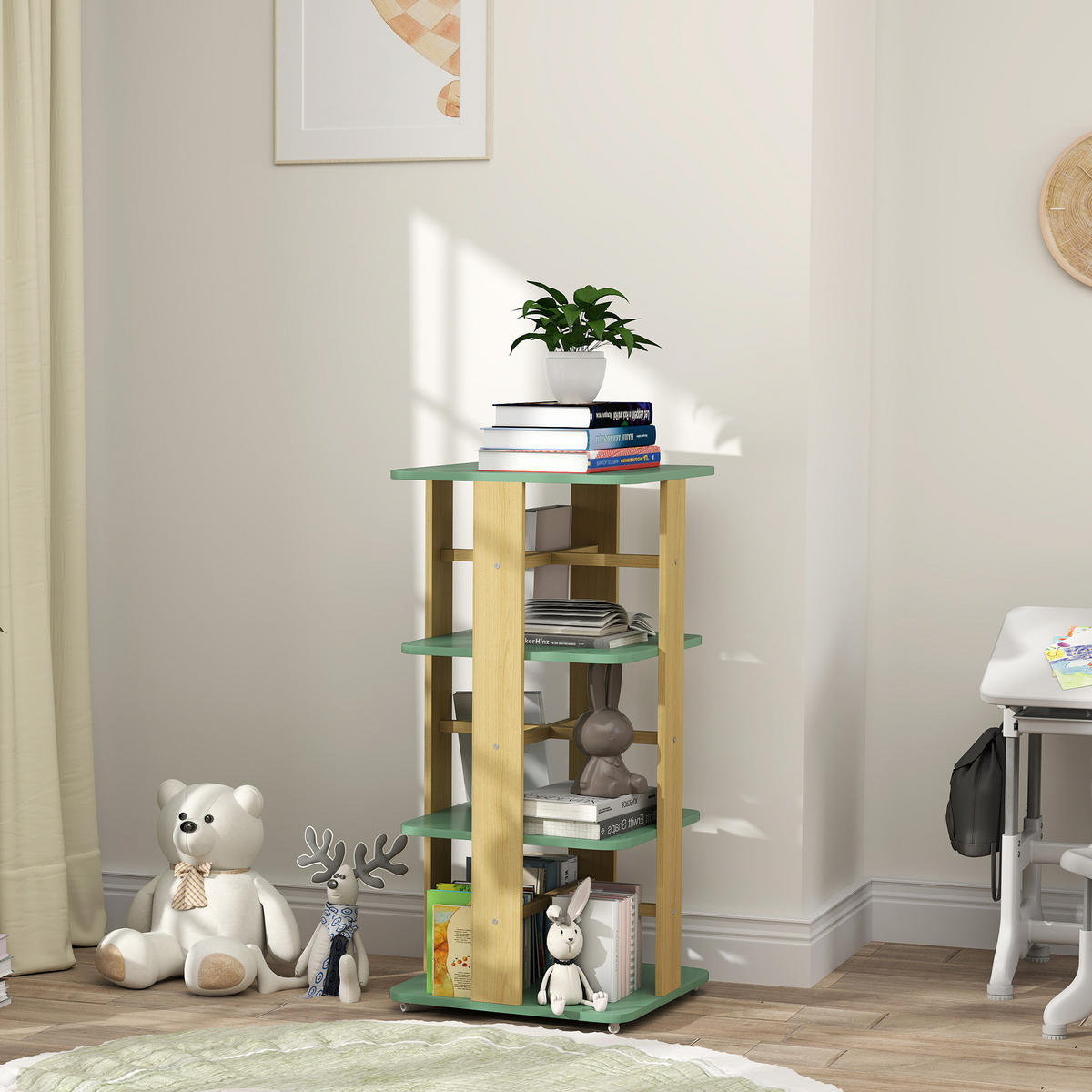 KINDERREGAL DE-17247 3 Ebenen mit Rollen Grün - Grün, Holzwerkstoff (48/99.5/48cm) - ComfortXL