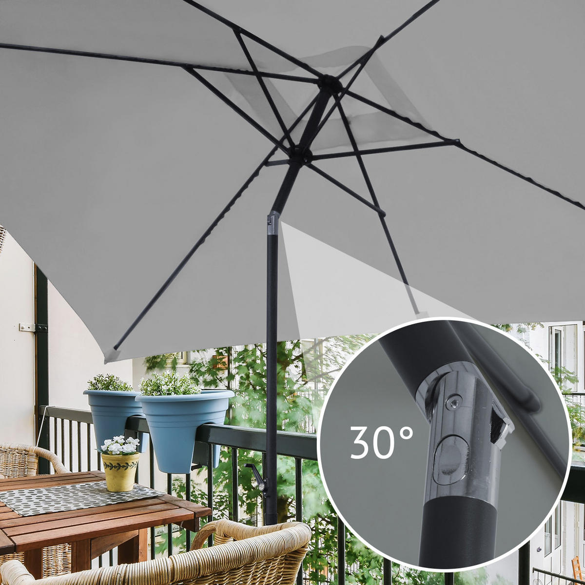 SONNENSCHIRM Set mit Ständer Hellgrau - Hellgrau, Textil (200/300cm) - SVITA