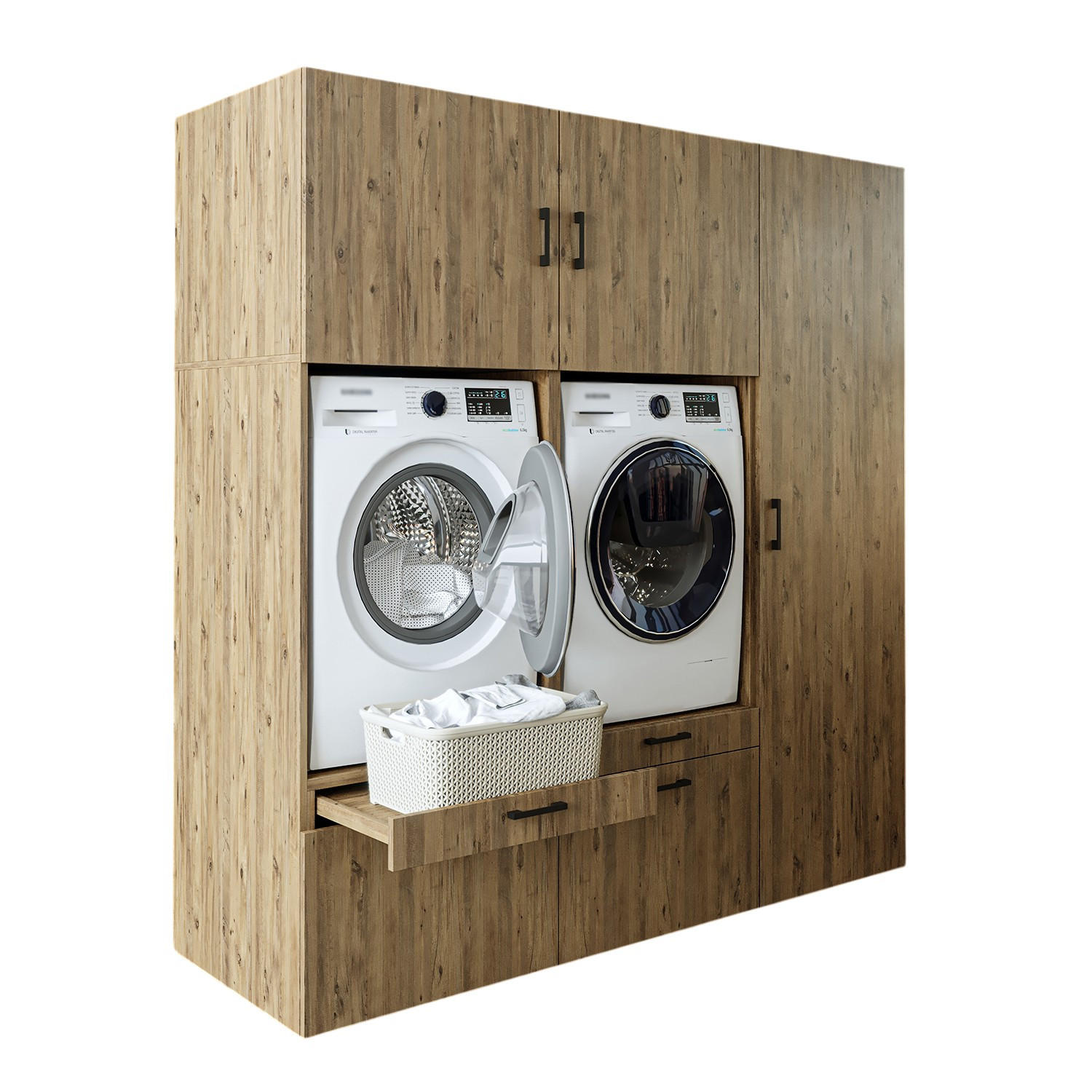 WASCHMASCHINENSCHRANK Serie 2 194cm Breit, 205cm Hoch - Eichefarben, Holzwerkstoff (194/205/67cm)