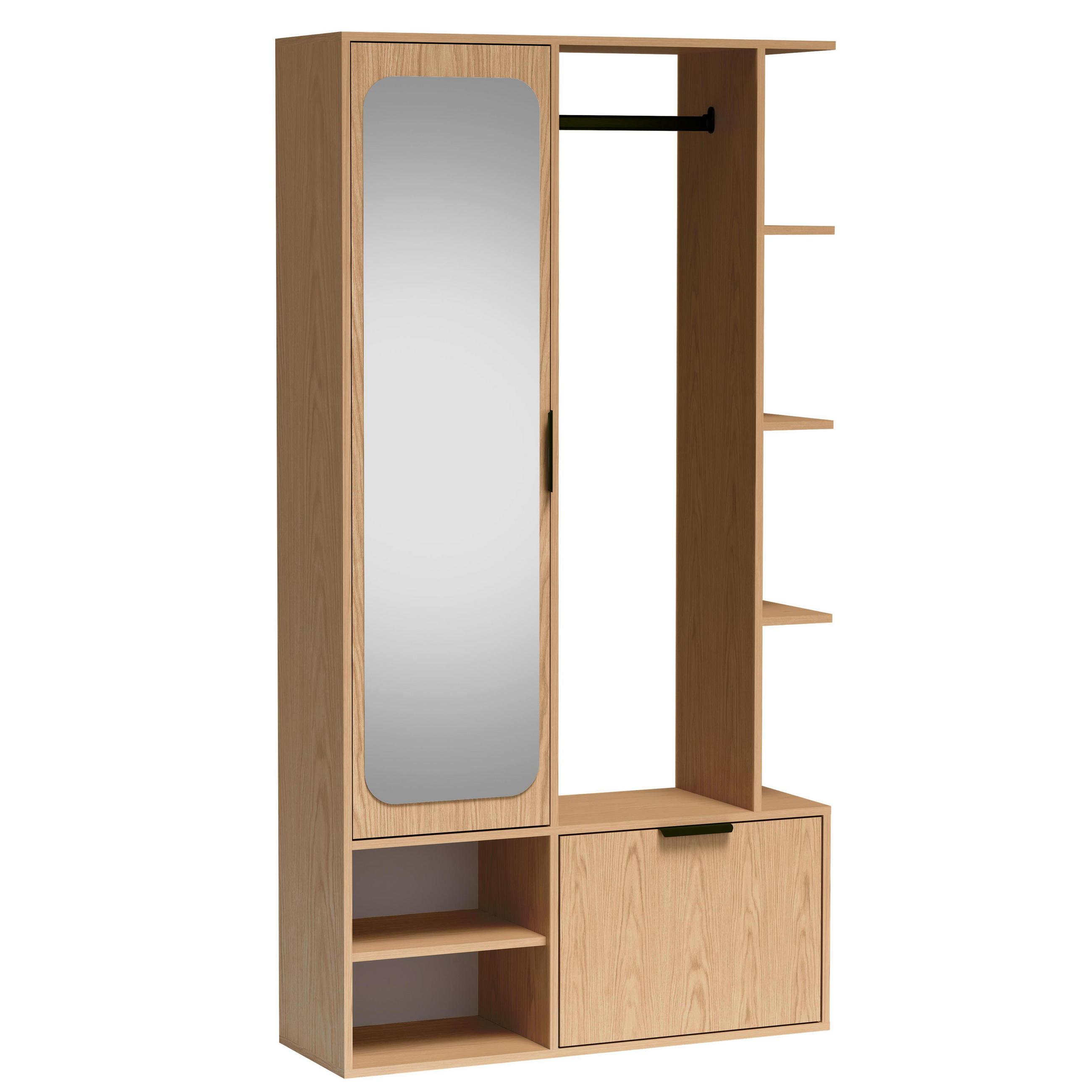 GARDEROBENSCHRANK Nemrut Braun 100/189/33 cm – Modern, mit Spiegel und viel Stauraum - Braun, Holzwerkstoff/Kunststoff (100/189.4/33cm) - AX Living