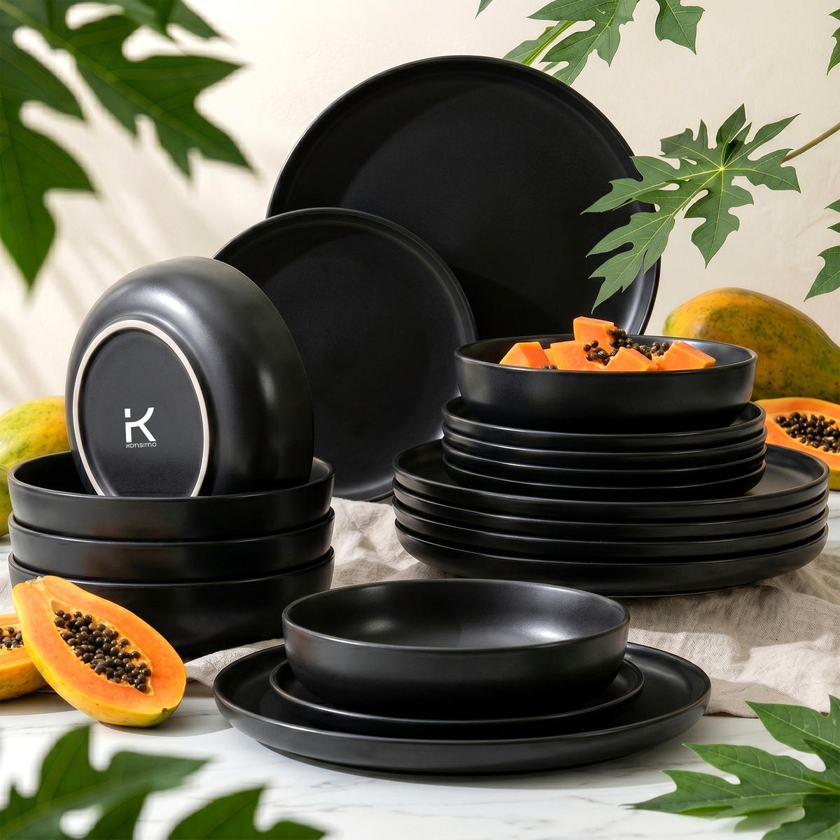 TAFELSERVICE VICTO 6 Personen 18-tlg Schwarz, Matte - Schwarz, Keramik (27/2/27cm) - KONSIMO®