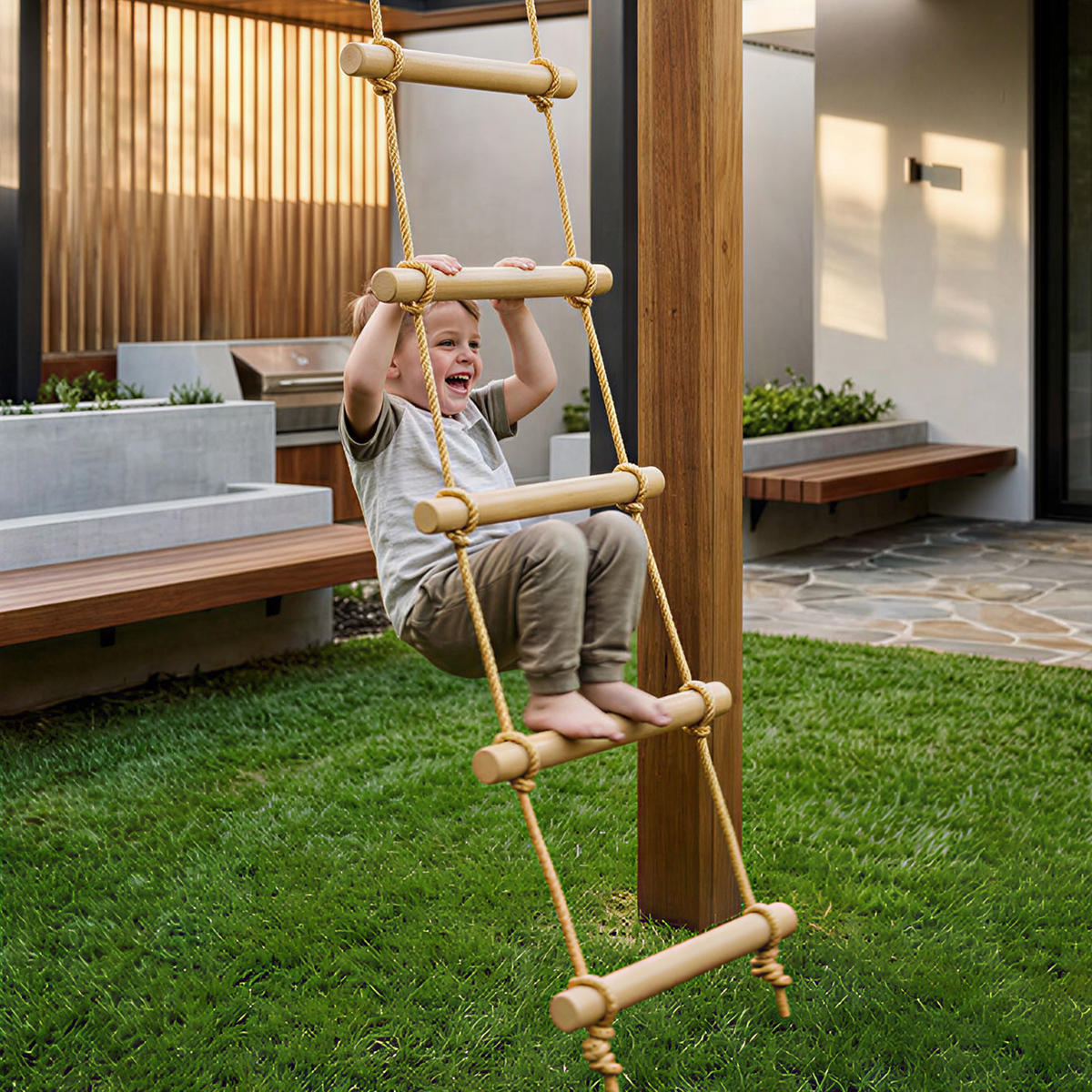 NINJA-WARRIOR PE-Seil Massivholz Naturholz - Naturfarben, Holz (3.5/40cm) - AIYAPLAY