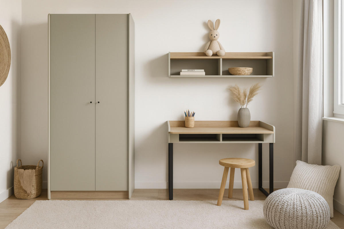 JUGENDZIMMER ALBI A 3-teilig in Eukalyptus / Baltic Düne Eiche - Alteiche/Eukalyptusholzfarben, Holzwerkstoff (215/195/65cm) - Deine Möbel 24