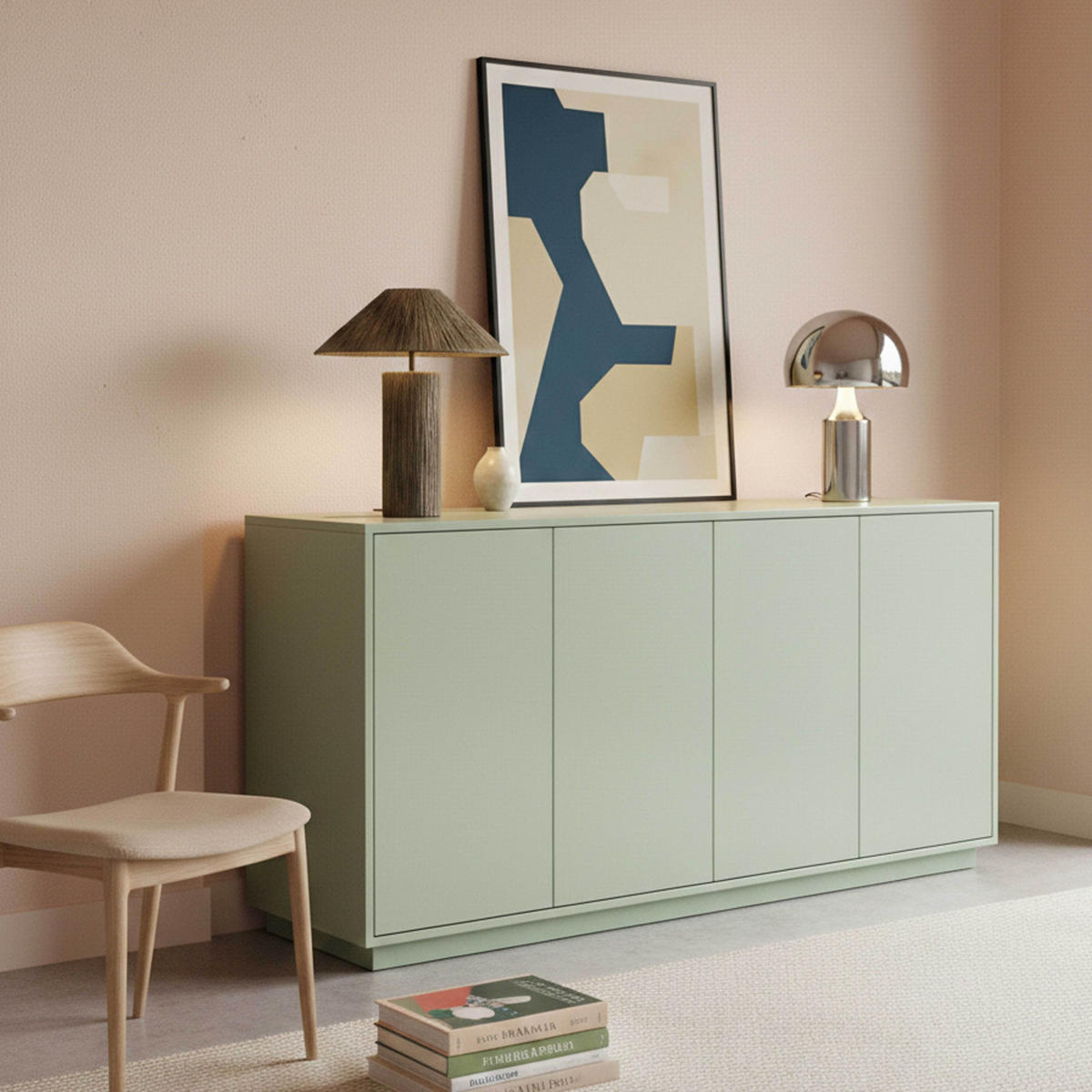 SIDEBOARD 160 cm, Grün - Grün, Holz (45/80/160cm) - Oviala