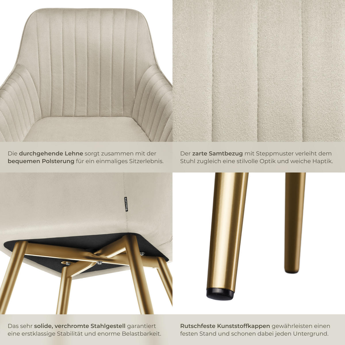 ESSZIMMERSTUHL 2er Set Marilyn 58 x 62 x 82 cm creme/gold - Goldfarben/Creme, Kunststoff (58/82/62cm) - tectake