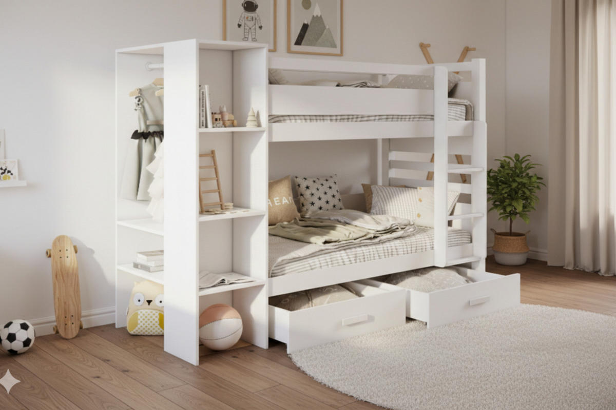 ETAGENBETT AGNES 90/200 Weiß rechts - Weiß, Holzwerkstoff/Textil (90/200cm) - Deine Möbel 24