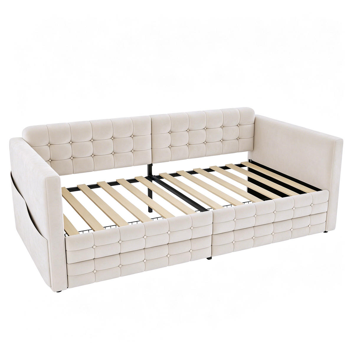 ČALOUNĚNÁ POSTEL 90/190 cm v béžové barvě se sametem, kapsami a 2 zásuvkami - béžová, kov/kompozitní dřevo (90/190cm) - CHICFURN