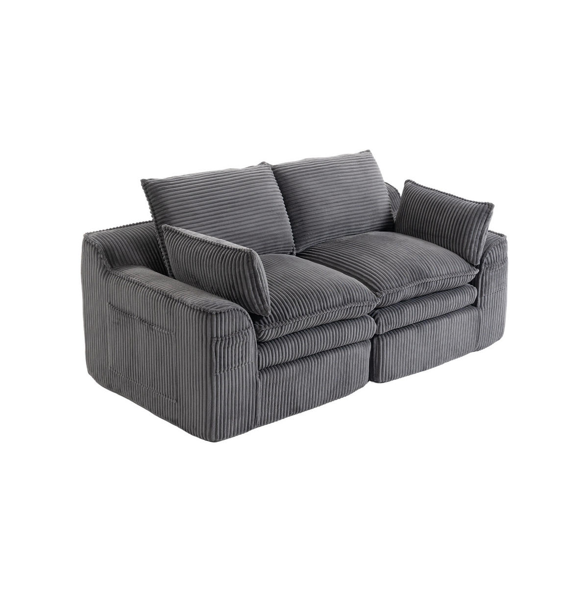 2-SITZER-SOFA 191/94/85 cm mit Seitentaschen, Kissen und Federkern, Cord, Dunkelgrau - Dunkelgrau, Textil (191/85/94cm) - Redom