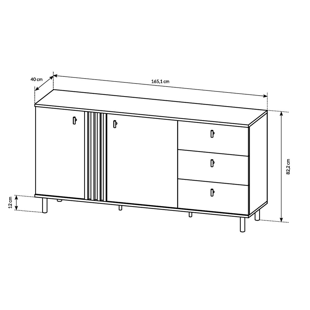 SIDEBOARD MANDAL KOM1 MDF-Leiste Eiche Eiche - Eichefarben/Braun, Glas/Holzwerkstoff (165/82/40cm) - Komodee
