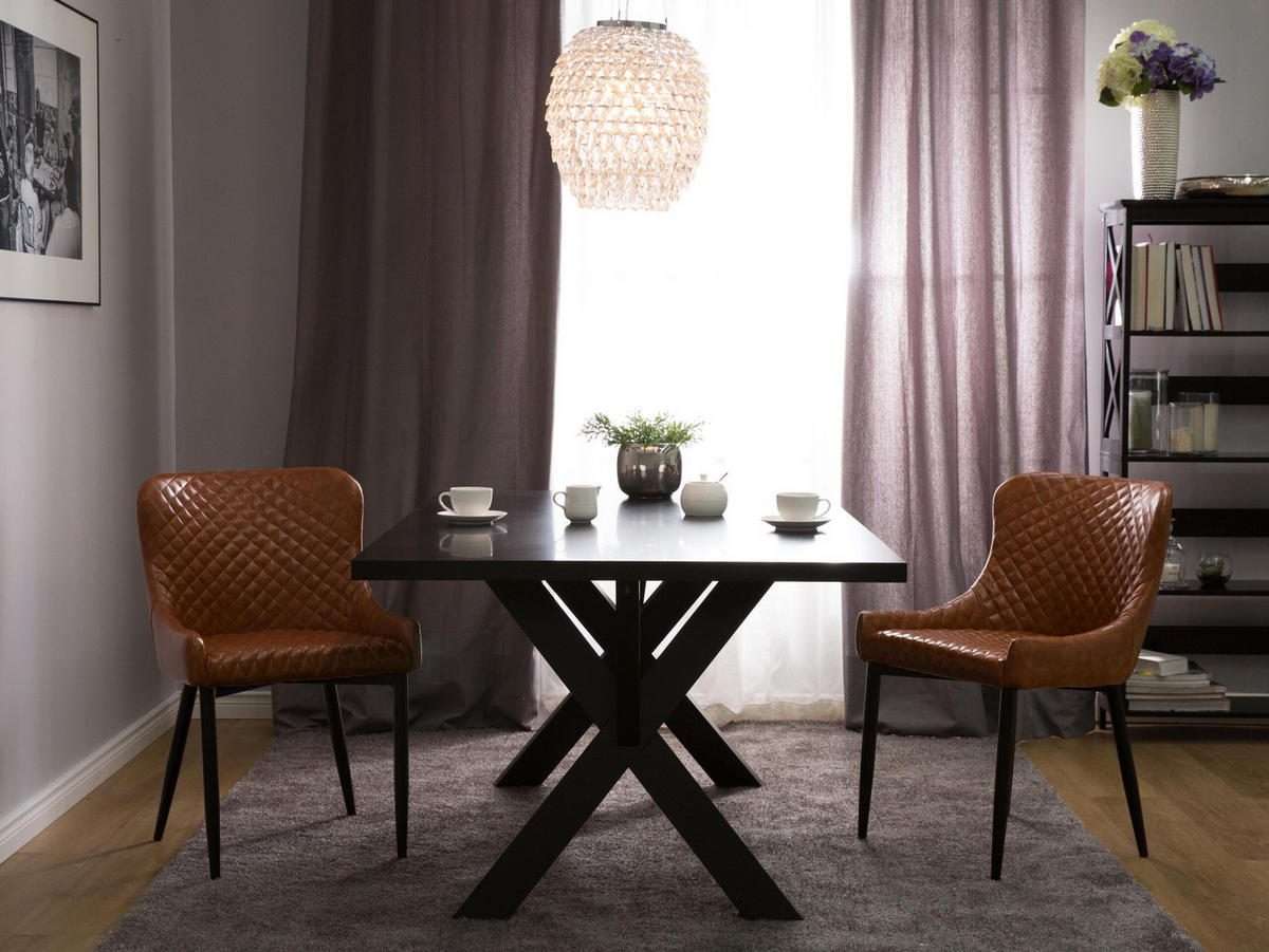 ESSZIMMERSTUHL 2er-Set Kunstleder Braun Solano - Braun, Textil/Metall (51/82/52cm) - Beliani
